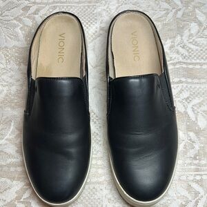 Vionic Black Leather Slip-On Shoes